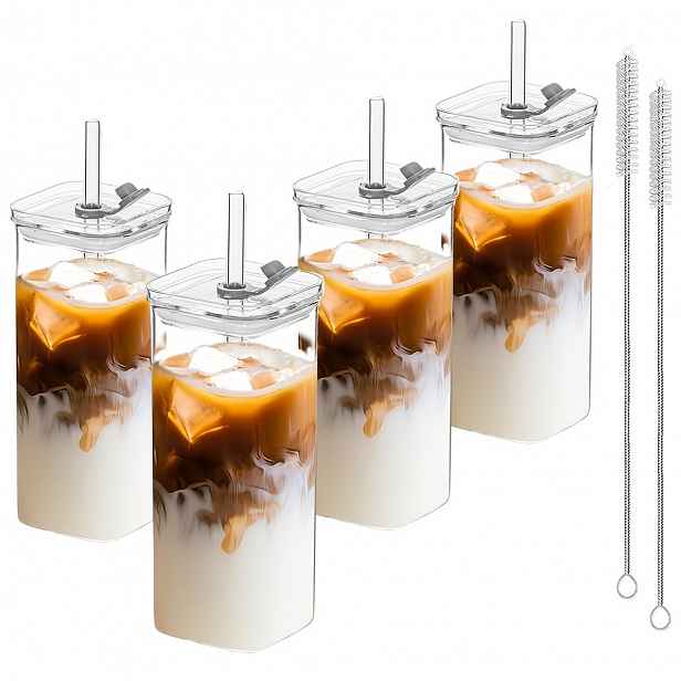 TEMU 4/6 ks 14Oz Termosky, s víčky a brčky, Kelímky, Kelímky z borosilikátového skla, Šálky na kávu, Láhev na vodu, Šálky na čaj, Příslušenství do