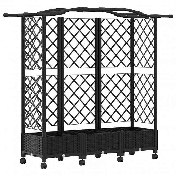 vidaXL Vyvýšený záhon s treláží a střechou Černá 163 x 40 x 129 cm PP