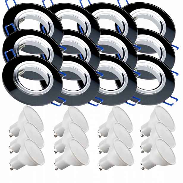 12x Černá Stropní Lampa Halogenová Objímka Sklo Led Žárovky 10W