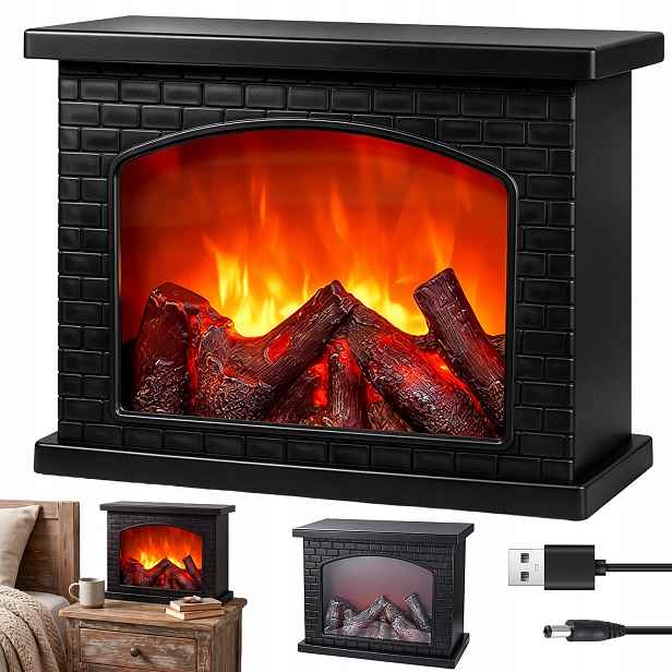 Led krb s realistickým plamenem, černý, napájení přes USB/baterie