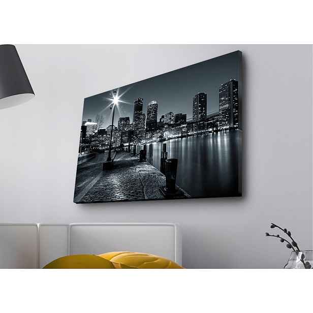 Wallity Obraz s LED osvětlením NOČNÍ MĚSTO S ŘEKOU 45 x 70 cm