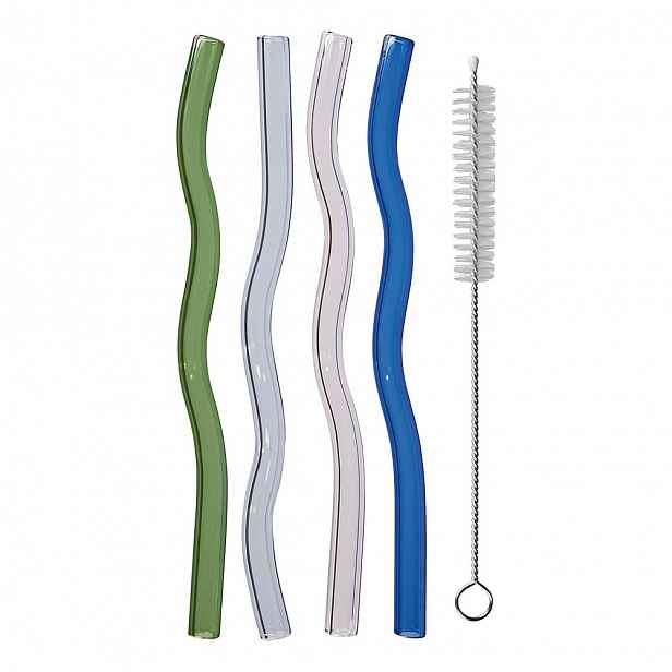 Butlers LONG DRINK Skleněná brčka s kartáčkem vlny set 5 ks