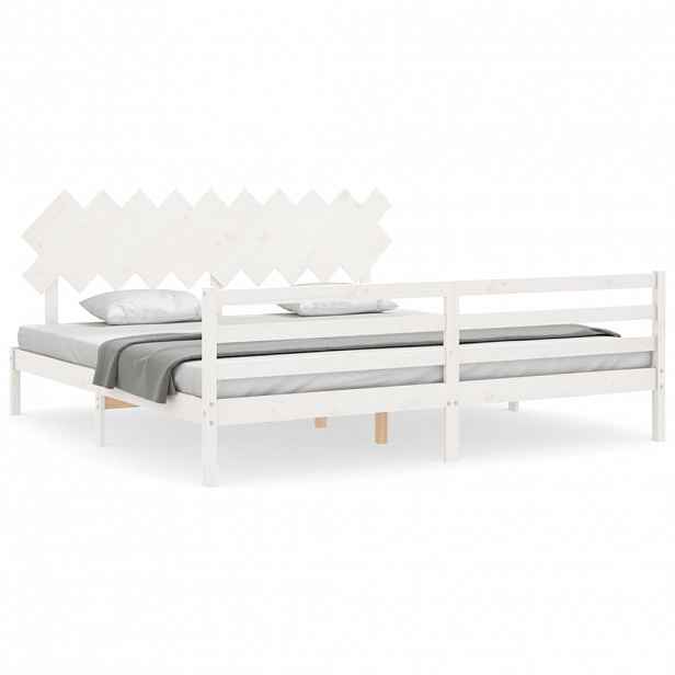 vidaXL Rám postele s čelem bílý 200 x 200 cm masivní dřevo