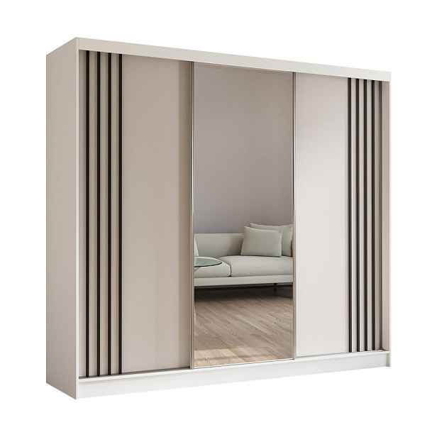 MASSENO ŠATNÍ SKŘÍŇ S POSUVNÝMI DVEŘMI NELVIA, 240/216/61 cm 3dveřová se zrcadlem, bílá