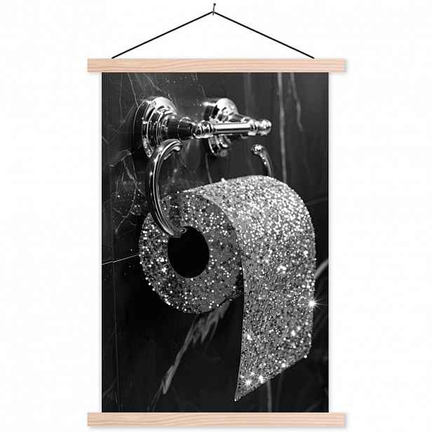 MuchoWow PLAKÁT S MAGNETICKOU LIŠTOU WC - Toaletní papír - Černá a bílá - Třpytky 60x90 cm