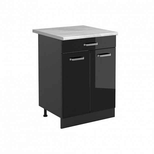Vicco SPODNÍ SKŘÍŇKA KUCHYŇSKÉ LINKY R-Line, Černý vysoký lesk/Antracit, 60 cm se zásuvkou pracovná doska Mramor