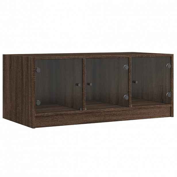 vidaXL Konferenční stolek se skleněnými dvířky hnědý dub 102x50x42 cm