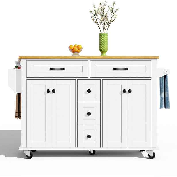 Modenvie KUCHYŇSKÝ ostrůvek z MDF, 140/40(65)/89 cm, bílý a přírodní, s výklopnou deskou
