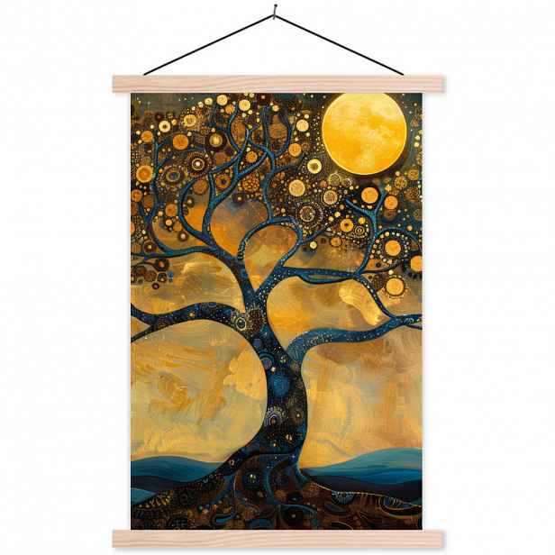MuchoWow PLAKÁT S MAGNETICKOU LIŠTOU Strom - Měsíc - Květiny - Zlato - Umění 40x60 cm