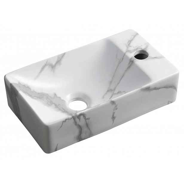 Sapho Small - Umývátko Margitha 38x22 cm, bez přepadu, otvor pro baterii, carrara MGT38217