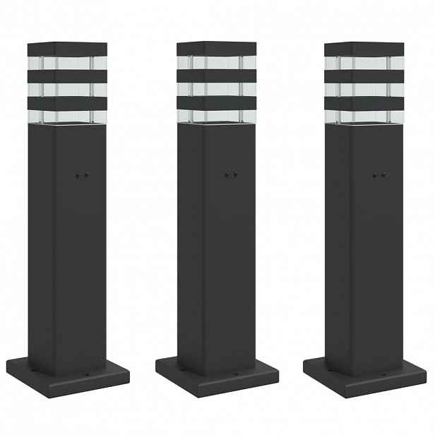 vidaXL Venkovní stojací lampy se zásuvkou 3 ks černé 50 cm hliník