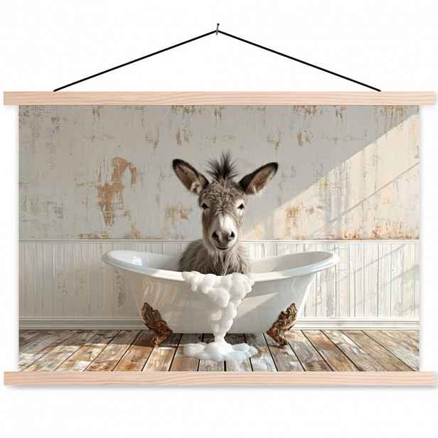 MuchoWow PLAKÁT S MAGNETICKOU LIŠTOU Osel - Zvířata - Vana - Pěna 90x60 cm