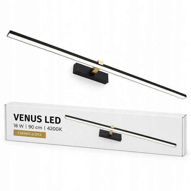 Nad pohovku nástěnná lampa Venus 90 cm 18W černo-zlatá Led 4200K IP44 obývací pokoj