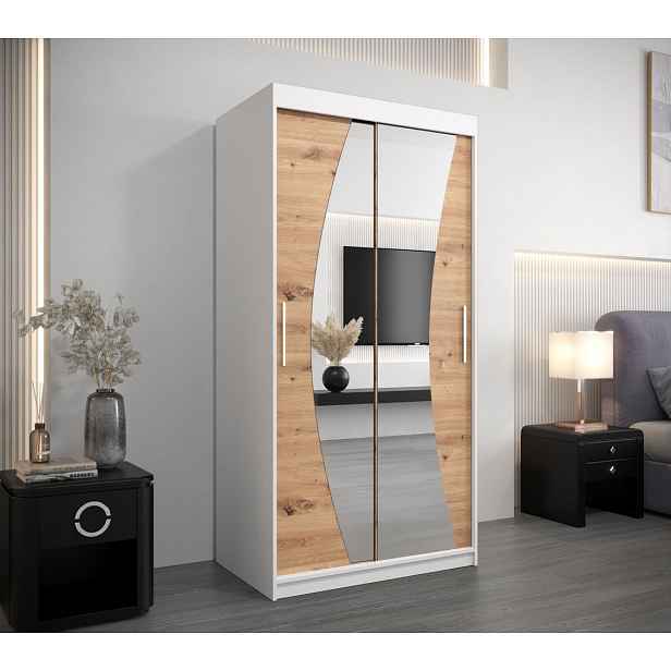 Skříň s posuvnými dveřmi BETA - 100 cm, bílá / dub artisan