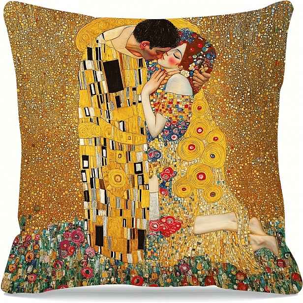 TEMU 1ks Luxusní povlak na polštář ve stylu Klimta vhodný pro různé místnosti a příležitosti, Klimtový zlatý potah na polštář pro dekoraci pohovky a