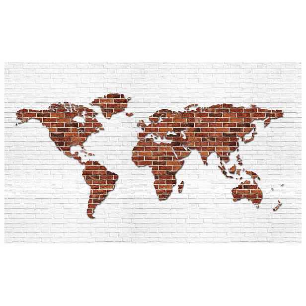 Fototapeta Mapa světa Cihla Loft Červená Bílá Textura 250x175 lepidlo