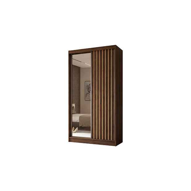 MASSENO ŠATNÍ SKŘÍŇ S POSUVNÝMI DVEŘMI LAMELLO, 120/216/61 cm moderní 2dveřová se zrcadlem, dekor ořech