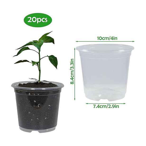 TEMU Sada 20 průhledných flexibilních sadbovnic, 10 cm/4 palce plastové sadbovnicové květináče s drenážními otvory, opakovaně použitelné květináče