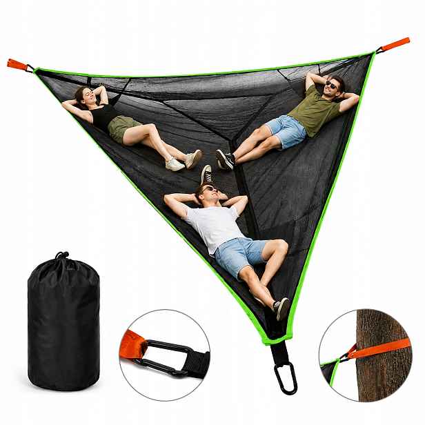 Vícemístná Velká trojúhelníková houpací síť camping trekking zahrada Černá 400x400x400