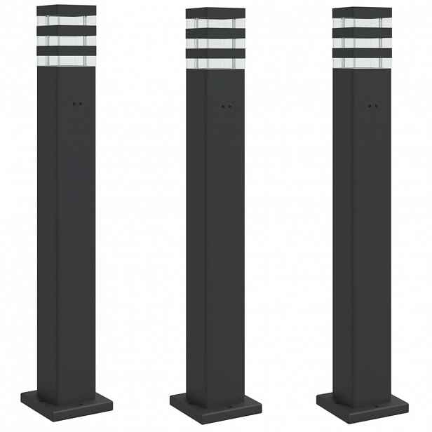 vidaXL Venkovní stojací lampy se zásuvkou 3 ks černé 80 cm hliník