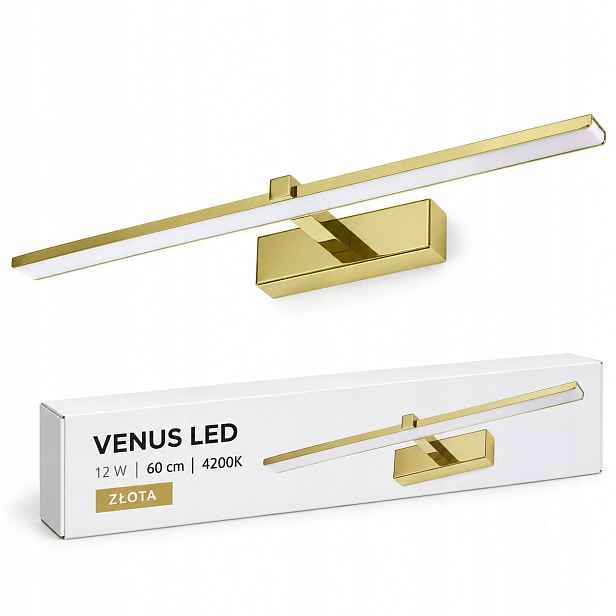 Zrcadlová lampa Venus 12W 60 cm zlatá Led neutrální 4200K 840lm IP44 nástěnná