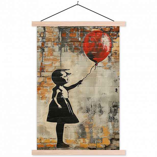 MuchoWow PLAKÁT S MAGNETICKOU LIŠTOU Graffiti - Banksy - Dívka - Street art 60x90 cm