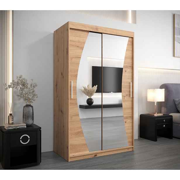Skříň s posuvnými dveřmi AGATA - 120 cm, dub artisan