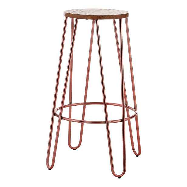 Barová stolička z jilmového dřeva v přírodní barvě/v růžovo zlaté barvě (výška sedáku 75 cm) District – Premier Housewares