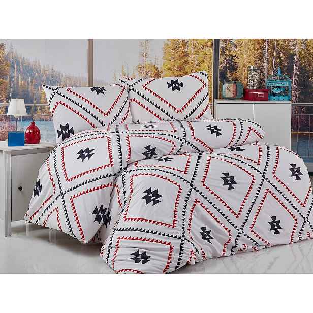 Povlečení 160x200 Kilim bílá červená černá geometrie Exclusive