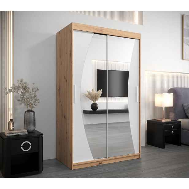 Skříň s posuvnými dveřmi AGATA - 120 cm, dub artisan / bílá