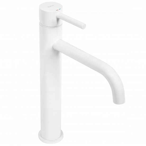 Umyvadlová Baterie Bílá Vysoká Stojící Na Desku Rea Lungo White Mat 28 cm