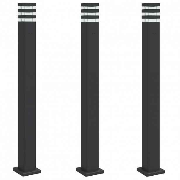 vidaXL Venkovní stojací lampy se zásuvkou 3 ks černé 110 cm hliník