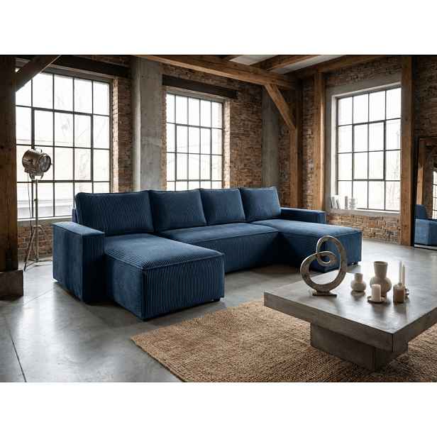 Tmavě modrá sedací souprava do U SMART COSARO 295x140 cm