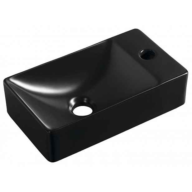 Sapho Small - Umývátko Margitha 38x22 cm, bez přepadu, otvor pro baterii, matná černá MGT3822B