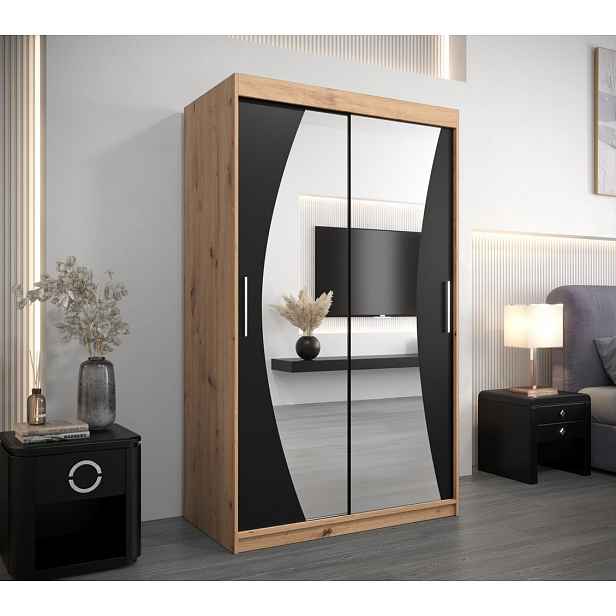 Skříň s posuvnými dveřmi AGATA - 120 cm, dub artisan / černá