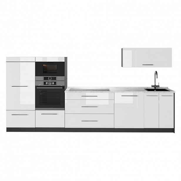 Vicco KUCHYŇSKÝ KOUT Fame-Line, Bílá vysoký lesk/Antracit, 340 cm, PD Mramor