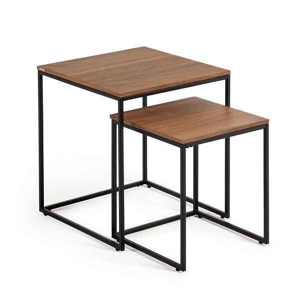 Odkládací stolky v sadě 2 ks s deskou v dekoru ořechového dřeva 45x45 cm Yoana – Kave Home