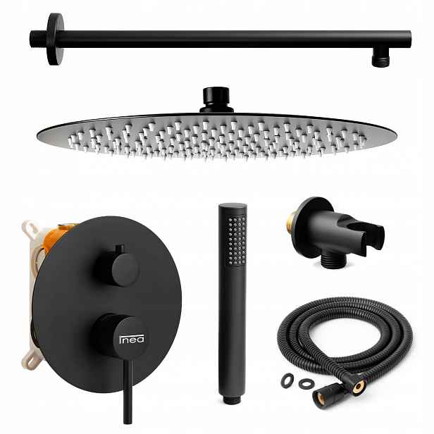 Podomítkový Sprchový Set Černý Matný Tryska S Velkou Dešťovou Sprchou 30 CM