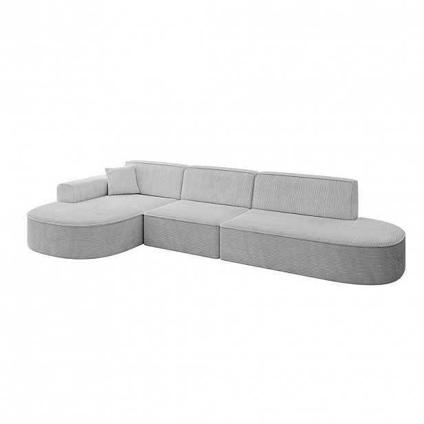 ALTDECOR ROHOVÁ SEDACÍ SOUPRAVA s otomanem vlevo MARI-L2 – 328 × 171 × 79 cm, šedý manšestr