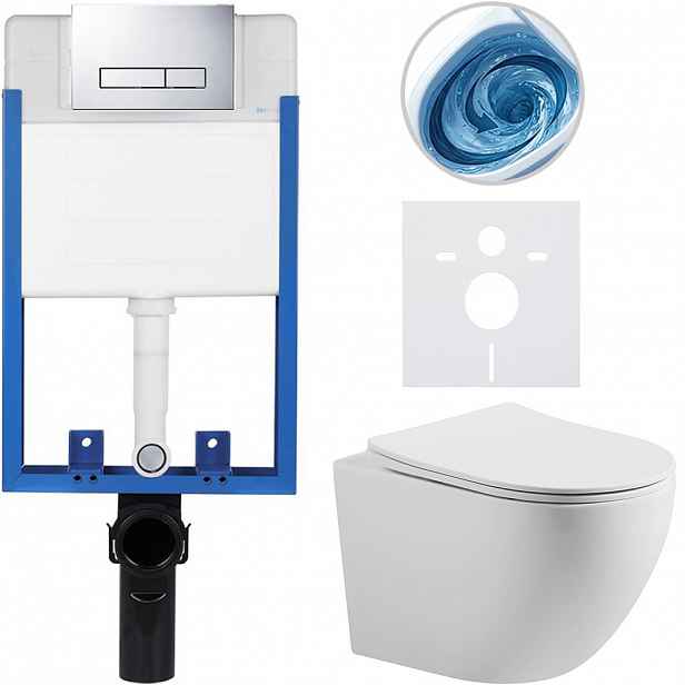 Kompletní WC set Profi/Cesso - bílá matná - WC tlačítko Slim/Chrom - pro zazdění - 49x36 cm - 8050BD100