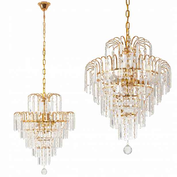 Závěsná Lampa Glamour Křišťálová Zlatá E14