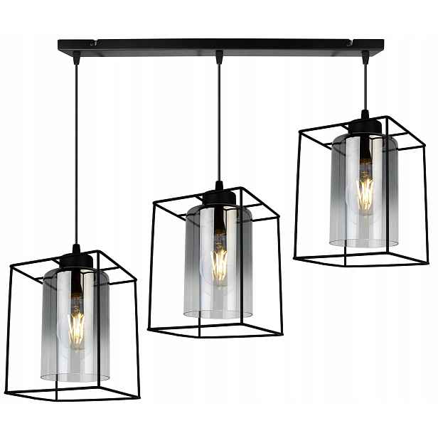 Závěsné Stropní Svítidlo Lustr Černá Trojitá Glamour Loft Skleněná Cage