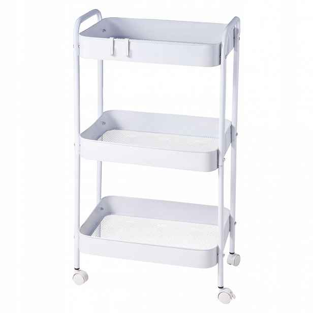 Mobilní kuchyňský a koupelnový vozík, bílý regál se 3 policemi, 72 cm, na kolečkách
