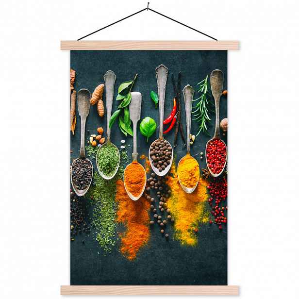 MuchoWow PLAKÁT S MAGNETICKOU LIŠTOU Bylinky - koření - lžíce 60x90 cm
