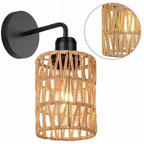 Nástěnné svítidlo Natural v boho stylu, nástěnná lampa, ažurové jutové lano