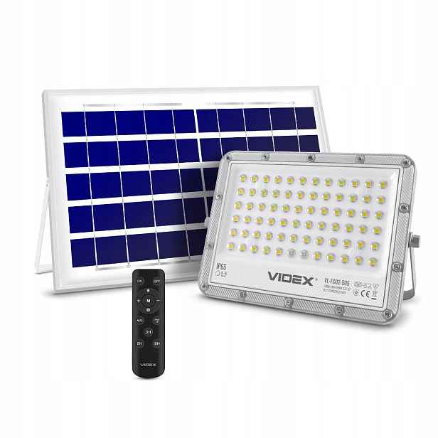 Solární Led reflektor s dálkovým ovládáním 1000lm 10W neutrální bílá IP65 Videx