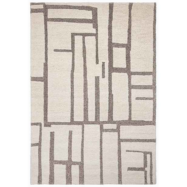 Koberec do obývacího pokoje béžový 80x150 cm geometrický, moderní, 100% vlna