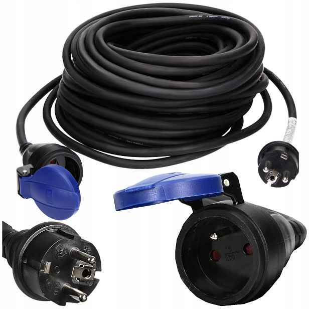 Prodlužovací Kabel z dílny odolný proti stříkající vodě IP44, 1x2P+Z 20 m, gumový kabel