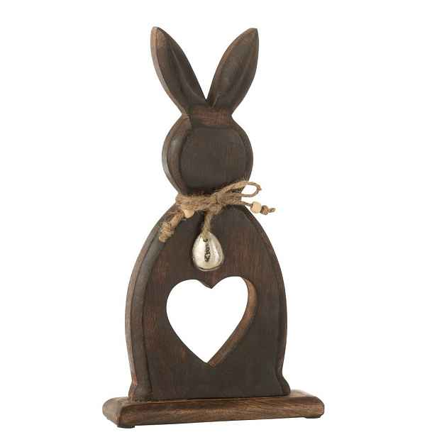 Hnědá dekorace králík z mangového dřeva se srdíčkem S - 11*2,5*29 cm J-Line by Jolipa