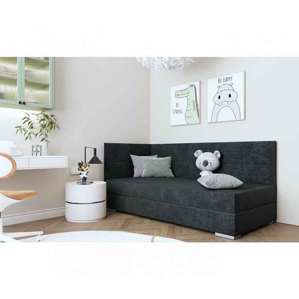 Jednolůžková čalouněná postel s úložným prostorem 90x200 DENA 5 - tmavě šedá, levé provedení